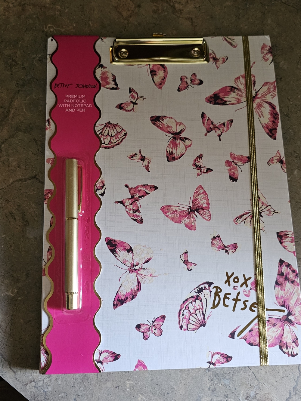 Betsey Johnson Butterfly Clipboard - Padfolio Pink & White